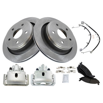 TRQ® - Performance Semi-Metallic Rear Brake Kit with Calipers and Hoses