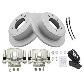 TRQ® - Rear Disc Brake Kit with Semi-Metallic Pads, Calipers and Hoses