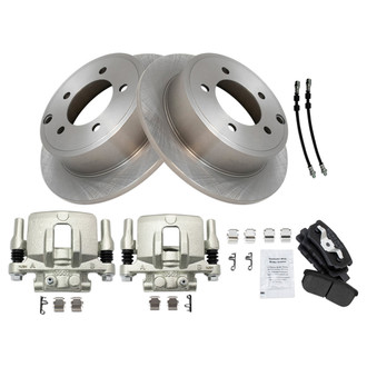 TRQ® - Performance Semi-Metallic Rear Brake Kit with Calipers and Hoses
