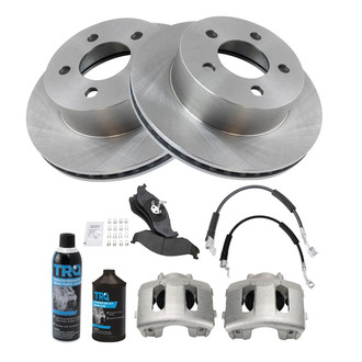 TRQ® - Front Disc Brake Kit with Semi-Metallic Pads, Calipers and Hoses