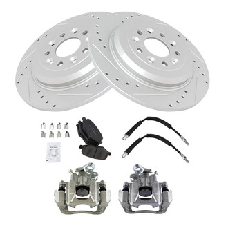TRQ® - Performance Semi-Metallic Rear Brake Kit with Calipers and Hoses
