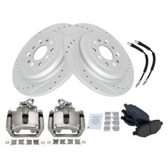 TRQ® - Performance Ceramic Rear Brake Kit with Calipers and Hoses