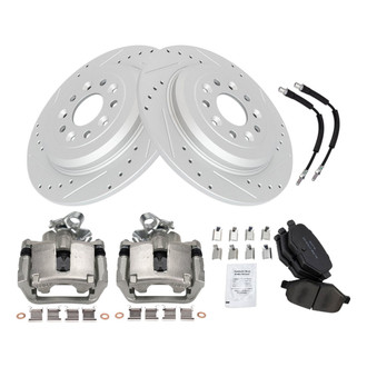 TRQ® - Performance Semi-Metallic Rear Brake Kit with Calipers and Hoses
