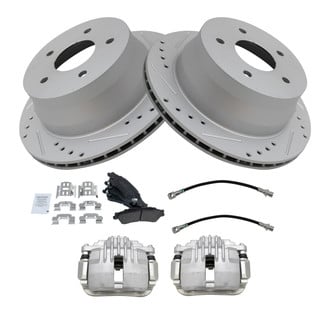 TRQ® - Performance Semi-Metallic Rear Brake Kit with Calipers and Hoses