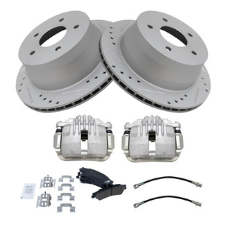 TRQ® - Performance Ceramic Rear Brake Kit with Calipers and Hoses