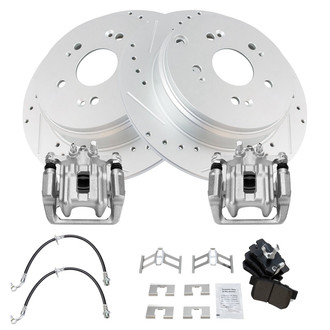 TRQ® - Performance Semi-Metallic Rear Brake Kit with Calipers and Hoses