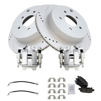 TRQ® - Performance Semi-Metallic Rear Brake Kit with Calipers and Hoses