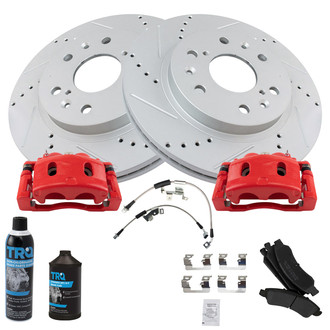 TRQ® - Performance Semi-Metallic Front Brake Kit with Calipers and Hoses