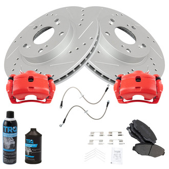 TRQ® - Performance Semi-Metallic Front Brake Kit with Calipers and Hoses