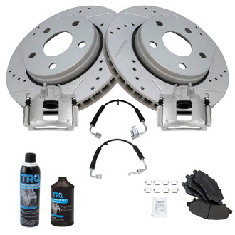 TRQ® - Performance Semi-Metallic Front Brake Kit with Calipers and Hoses