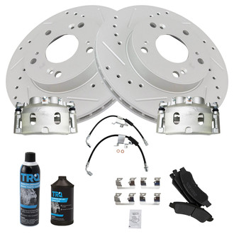 TRQ® - Performance Semi-Metallic Front Brake Kit with Calipers and Hoses
