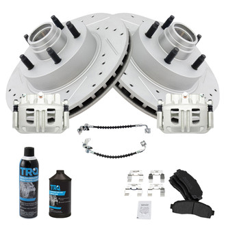 TRQ® - Performance Semi-Metallic Front Brake Kit with Calipers and Hoses