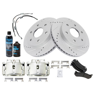 TRQ® - Performance Semi-Metallic Front Brake Kit with Calipers and Hoses