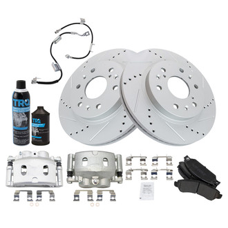 TRQ® - Performance Semi-Metallic Front Brake Kit with Calipers and Hoses