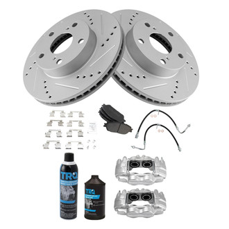 TRQ® - Performance Semi-Metallic Front Brake Kit with Calipers and Hoses