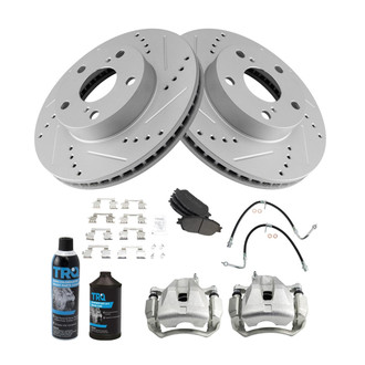TRQ® - Performance Semi-Metallic Front Brake Kit with Calipers and Hoses