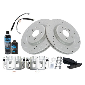 TRQ® - Performance Semi-Metallic Front Brake Kit with Calipers and Hoses
