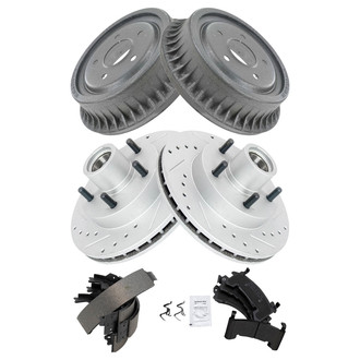TRQ® - Performance Semi-Metallic Front and Rear Brake Kit with Drum and Shoes