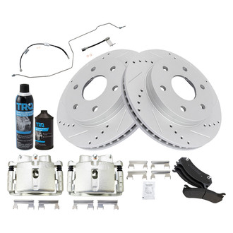 TRQ® - Performance Semi-Metallic Front Brake Kit with Calipers and Hoses