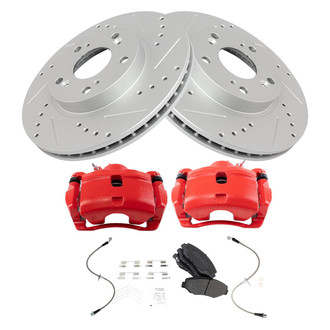 TRQ® - Performance Semi-Metallic Front Brake Kit with Calipers and Hoses