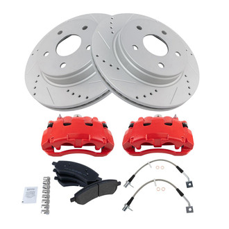 TRQ® - Performance Semi-Metallic Front Brake Kit with Calipers and Hoses
