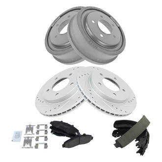 TRQ® - Performance Ceramic Front and Rear Brake Kit with Drum and Shoes