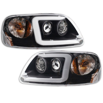 TRQ® - Driver and Passenger Side Black LED Light Tube Projector Headlights
