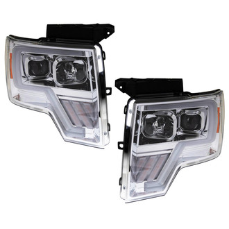 TRQ® - Driver and Passenger Side Chrome LED Light Tube Projector Headlights