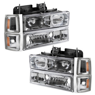 TRQ® - Driver and Passenger Side Chrome LED C Light Bar Headlights with Turn Signal/Parking Lights and Corner Lights