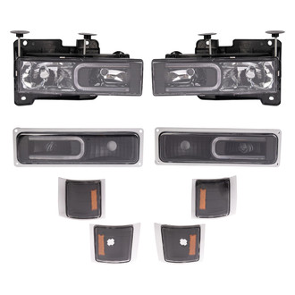 TRQ® - Driver and Passenger Side Black LED DRL Bar Headlights with Turn Signal/Parking Lights and Corner Lights