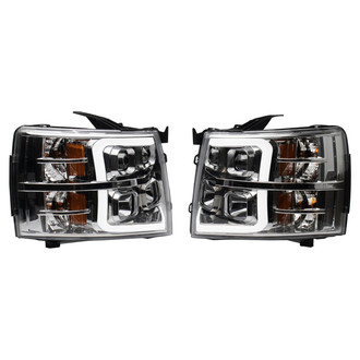 TRQ® - Driver and Passenger Side Chrome LED Light Tube Projector Headlights