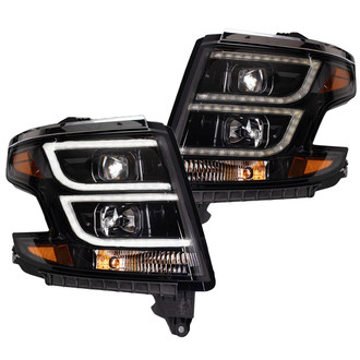 TRQ® - Driver and Passenger Side Black LED DRL Bar Projector Headlights