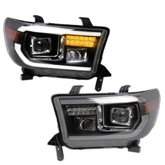 TRQ® - Driver and Passenger Side Black DRL Bar Projector Headlights with LED Turn Signal