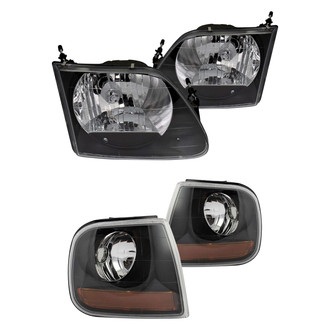 TRQ® - Driver and Passenger Side Black Euro Headlights with Turn Signal/Corner Lights