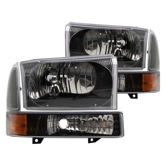 TRQ® - Driver and Passenger Side Black Euro Headlights with Turn Signal/Parking Lights