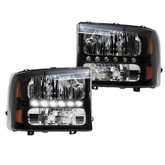 TRQ® - Driver and Passenger Side Black Euro Headlights with LED DRL