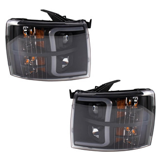 TRQ® - Driver and Passenger Side Black LED DRL Bar Projector Headlights
