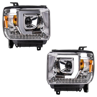 TRQ® - Driver and Passenger Side Chrome LED DRL Bar Projector Headlights