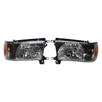 TRQ® - Driver and Passenger Side Black Euro Headlights with Turn Signal/Corner Lights