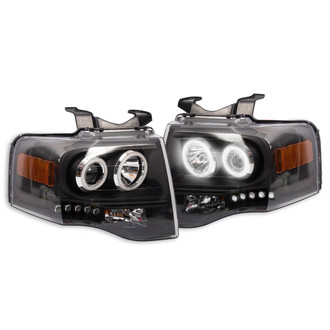 TRQ® - Driver and Passenger Side Black Dual Halo Projector Headlights with Parking LEDs