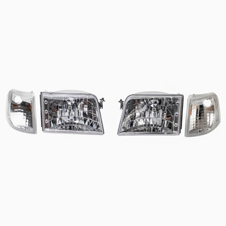 TRQ® - Driver and Passenger Side Chrome Euro Headlights with Turn Signal/Corner Lights