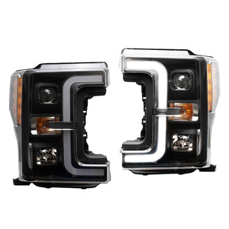 TRQ® - Driver and Passenger Side Black LED Light Tube Projector Headlights