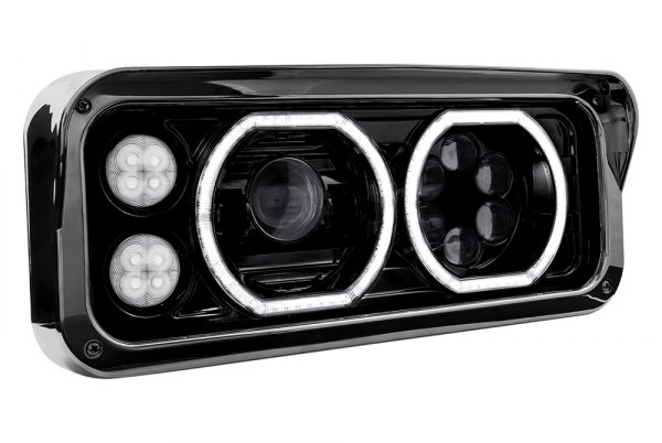TRUX® - Passenger Side Black Dual Halo Projector LED Headlight With Turn Signal, Halo On