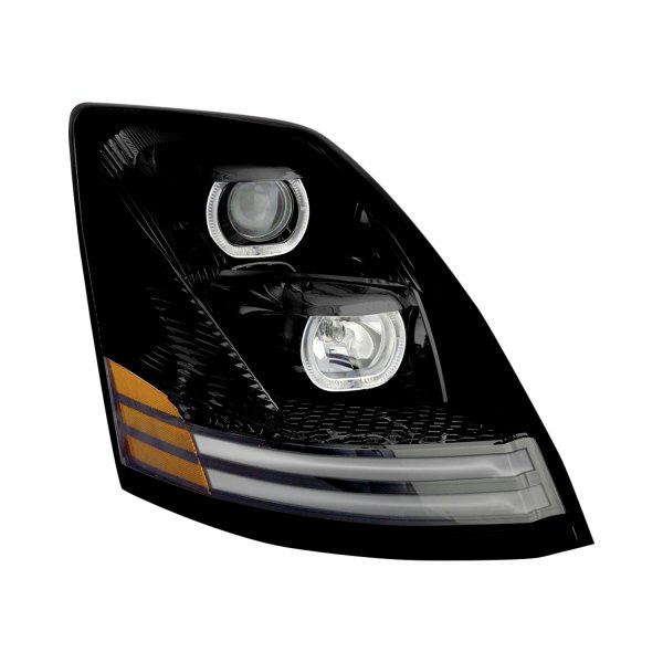 TRUX® - Passenger Side Black Switchback LED DRL Dual Halo Projector Headlight, Volvo VNL