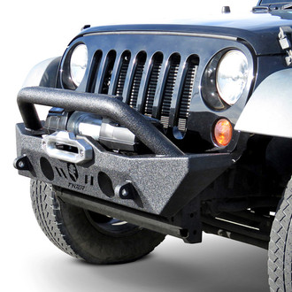Tyger® - Fury Stubby Black Powder Coated Front Winch HD Bumper with Hoop
