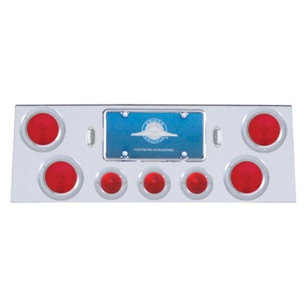 United Pacific® - Rear Center Panel with Four 4" Lights and Three 2.5" Beehive Lights and Bezels