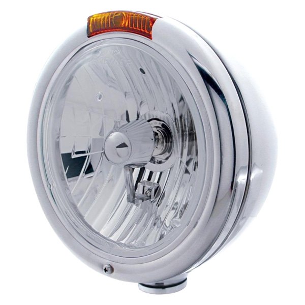 United Pacific® - 7" Round Chrome Classic Style Crystal Headlight With Turn Signal Light