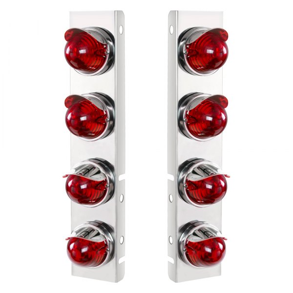 United Pacific® - Front Air Cleaner Chrome/Red Parking Lights with 8 x Glass Beehive Lights