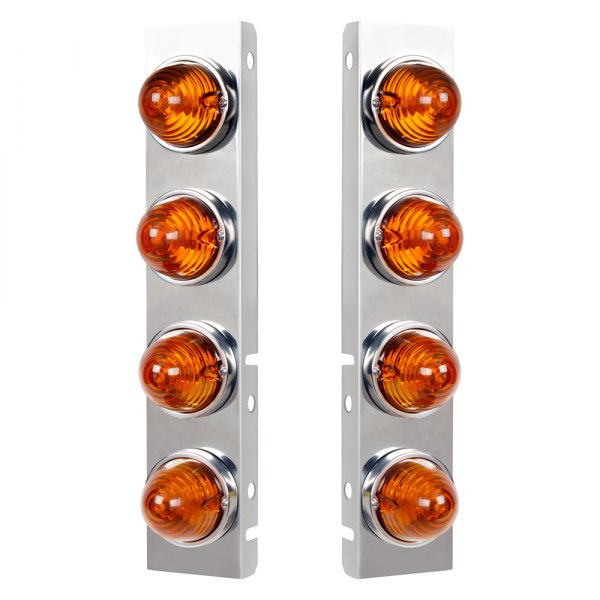 United Pacific® - Front Air Cleaner Chrome/Amber Parking Lights with 8 x Glass Beehive Lights