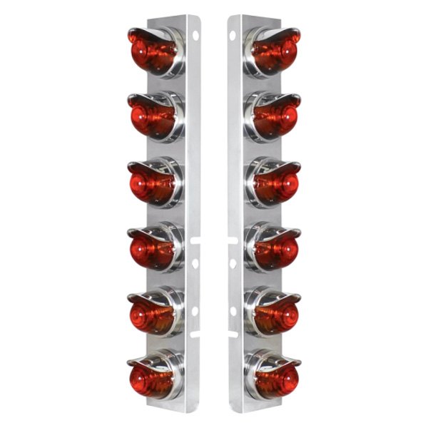 United Pacific® - Front Air Cleaner Chrome/Red Parking Lights with 12 x Glass Beehive Lights